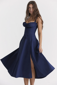 Enjiel | Damen Lange Sommerkleid | Midi in Marineblau
