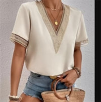 Malin | Damen Kurzarm Bluse | Modern in Beige
