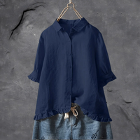 Priska | Damen Kurzarm Bluse | Festliche in Marineblau