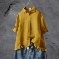 Priska | Damen Kurzarm Bluse | Festliche in Senf