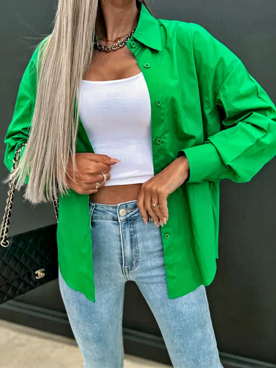 Damen lässige Bluse mit Knopfleiste | Langarm