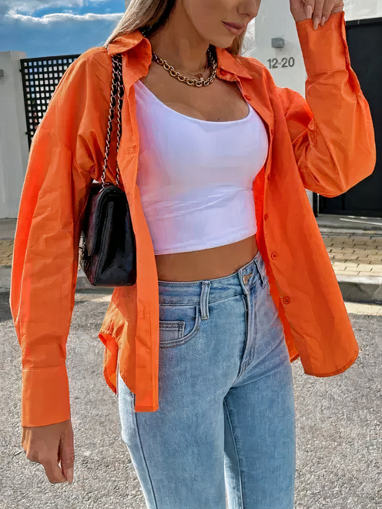 Damen lässige Bluse mit Knopfleiste | Langarm