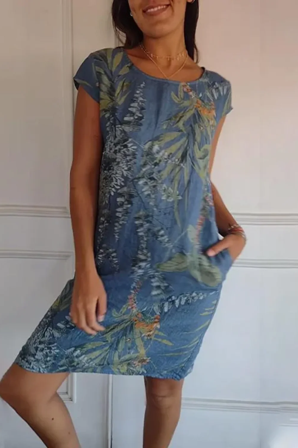 Damen lässiges geblümtes Kleid mit Taschen | Mini