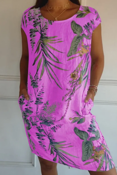 Damen lässiges geblümtes Kleid mit Taschen | Mini