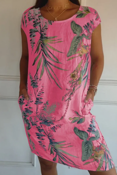 Damen lässiges geblümtes Kleid mit Taschen | Mini