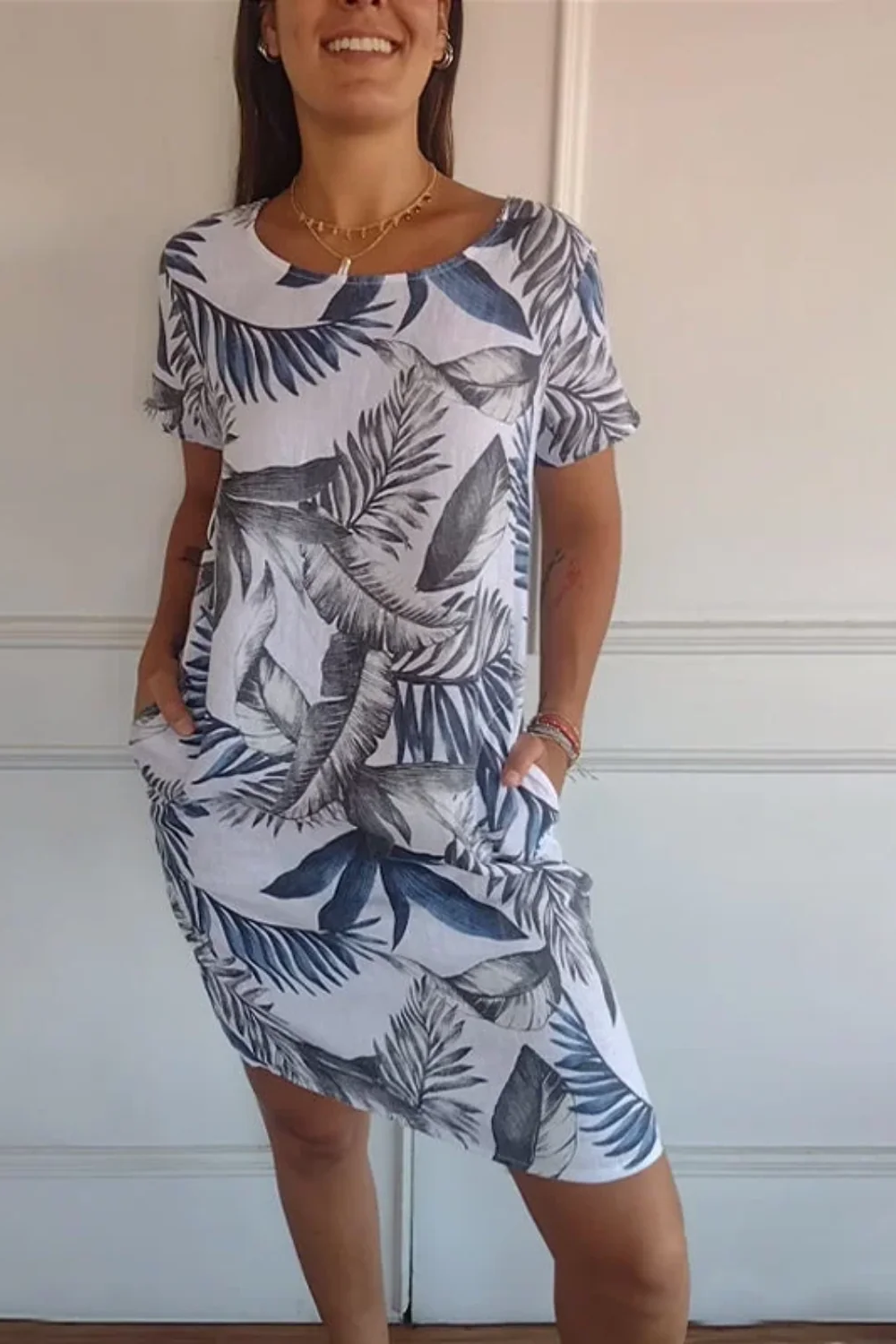 Damen lässiges geblümtes Kleid mit Taschen | Mini