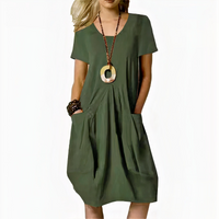 Damen lässiges Kleid mit Taschen | Midi in Armeegrün