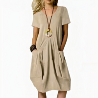 Damen lässiges Kleid mit Taschen | Midi in Khaki
