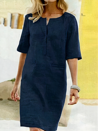 Damen lässiges kurzärmliges Kleid | Midi in Marineblau