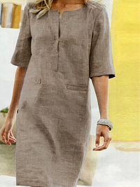 Damen lässiges kurzärmliges Kleid | Midi in Tan
