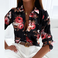 Suse | Damen Langarm Bluse | Elegant in Black Pink Flowers