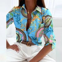 Suse | Damen Langarm Bluse | Elegant in Blauer Druck