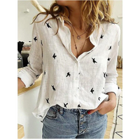 Elva | Damen Langarm Bluse | Elegant in Weiß mit Vögeln