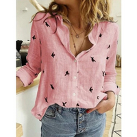 Elva | Damen Langarm Bluse | Elegant in Rosa mit Vögeln