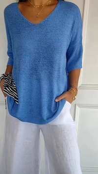 Ronja | Damen Langarm Shirt | Stricktop in Blau