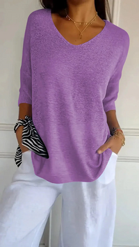 Ronja | Damen Langarm Shirt | Stricktop in Violett