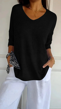 Ronja | Damen Langarm Shirt | Stricktop in Schwarz