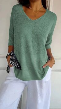 Ronja | Damen Langarm Shirt | Stricktop in Grasgrün