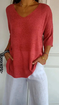 Ronja | Damen Langarm Shirt | Stricktop in Rot