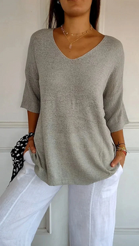 Ronja | Damen Langarm Shirt | Stricktop in Grau