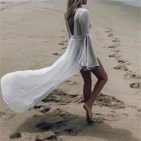 Marlene | Damen Langarm Rückenfreie Maxi-Tunika Strandkleid in Weiß