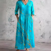 Langärmeliges florales Sommerkleid für Damen | Maxi in Türkis