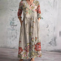 Langärmeliges florales Sommerkleid für Damen | Maxi in Beige