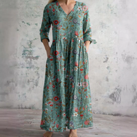 Langärmeliges florales Sommerkleid für Damen | Maxi in Grün