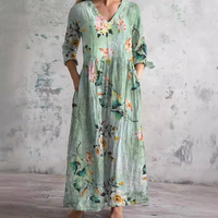 Langärmeliges florales Sommerkleid für Damen | Maxi in Mintgrün