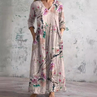Langärmeliges florales Sommerkleid für Damen | Maxi in Rosa