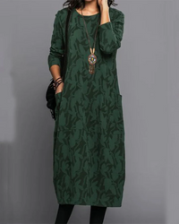 Alena | Damen Langarm Winterkleid | Midi in Grün