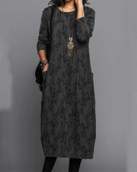 Alena | Damen Langarm Winterkleid | Midi in Schwarz