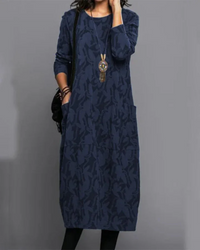 Alena | Damen Langarm Winterkleid | Midi in Blau