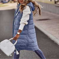Enya | Damen Lange Steppweste | mit Kapuze in Marineblau