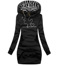 Sibylle | Damen Gestreifter Pullover | Mit Kapuze in Schwarz