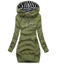 Sibylle | Damen Gestreifter Pullover | Mit Kapuze in Grün