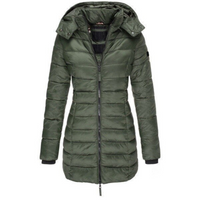 Bertha | Damen Lange Steppjacke | Wintermantel in Armeegrün