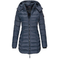Bertha | Damen Lange Steppjacke | Wintermantel in Marineblau