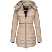 Bertha | Damen Lange Steppjacke | Wintermantel in Khakifarben
