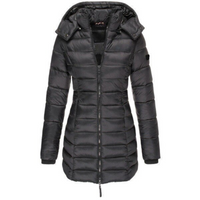 Bertha | Damen Lange Steppjacke | Wintermantel in Schwarz