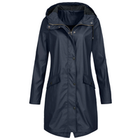 Layla | Damen Lange Regenjacke | Wasserdichte in Marineblau