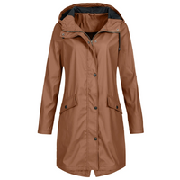 Layla | Damen Lange Regenjacke | Wasserdichte in Dunkelbraun
