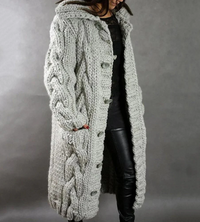 Sveja | Damen Lange Strickjacke | Cardigan in Silbergrau