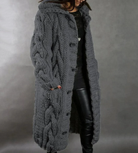 Sveja | Damen Lange Strickjacke | Cardigan in Dunkelgrau