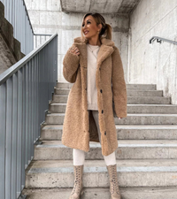 Gabi | Damen Lange Strickjacke | Wintermantel in Beige