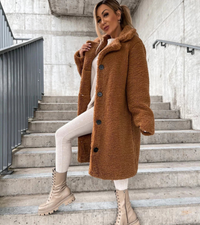 Gabi | Damen Lange Strickjacke | Wintermantel in Braun