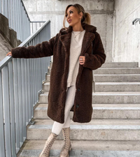 Gabi | Damen Lange Strickjacke | Wintermantel in Dunkelbraun