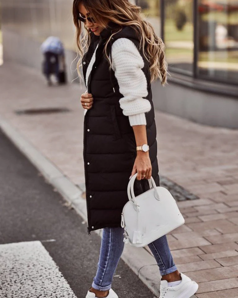 Ilka | Damen Lange Daunenweste | mit Kapuze