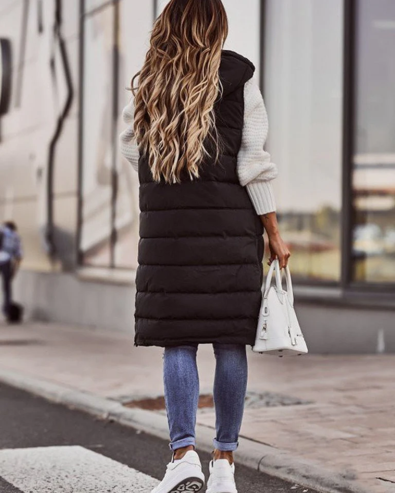 Ilka | Damen Lange Daunenweste | mit Kapuze