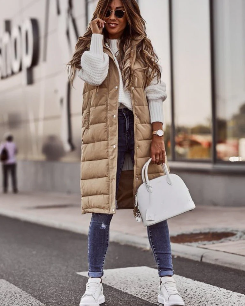 Ilka | Damen Lange Daunenweste | mit Kapuze